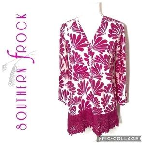 Southern Frock Lace Hem Tunic Small Blouse Top Magenta Purple